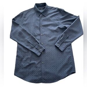 Alfani Blue Grey Silk Button Down Long‎ Sleeve Dress Shirt Size M